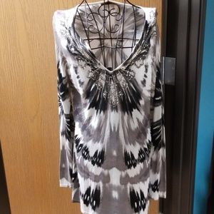 Size medium  long black,gray  and white sweater